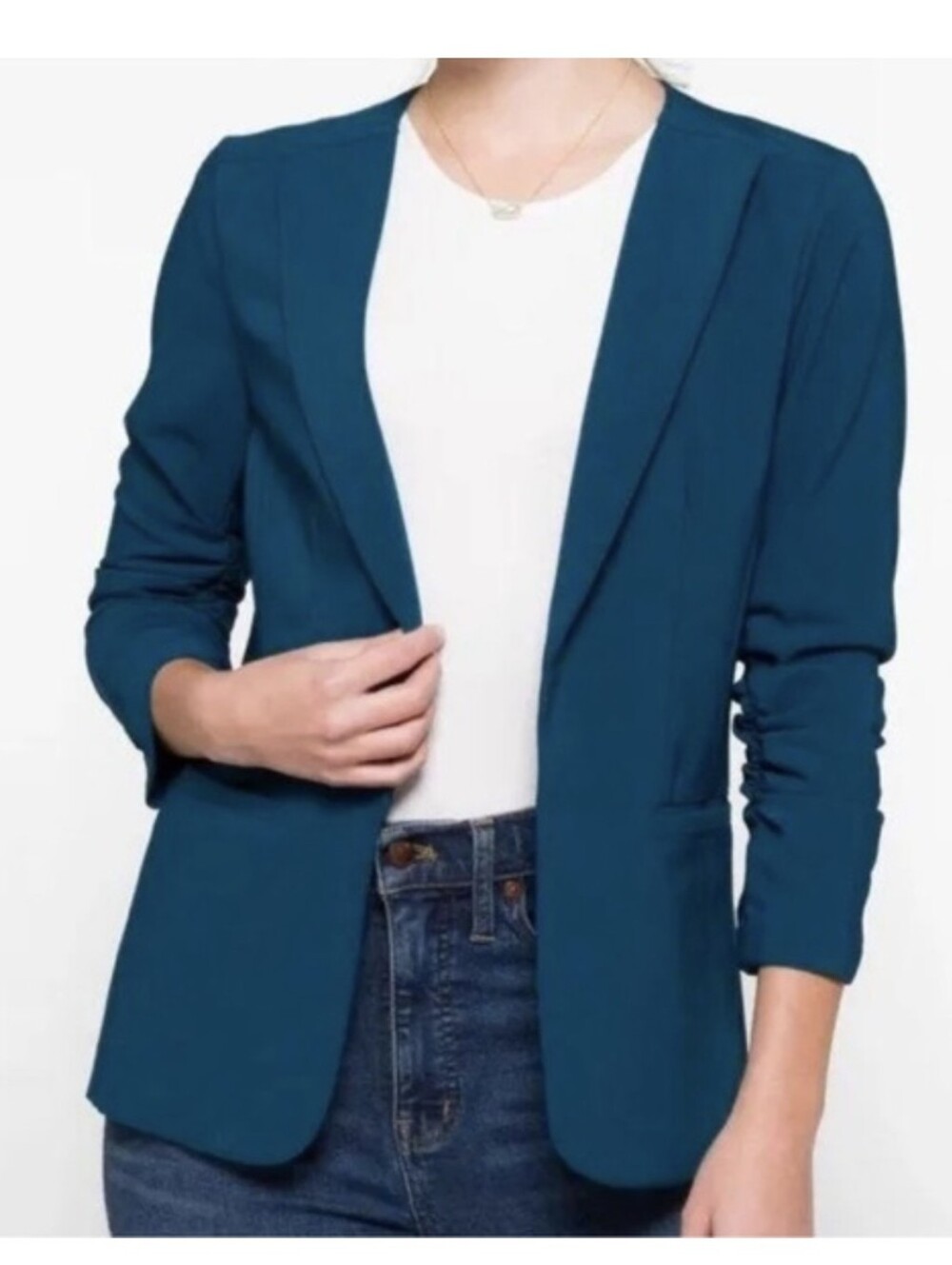 Skies Are Blue Teal Green Raja Collarless Blazer